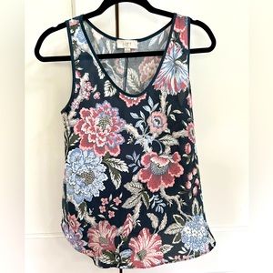 LOFT Tank Top Blue Flower Printed Sleeveless Shirt Women’s Dress Blouse XS